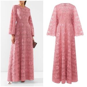 NWT Valentino Garavani Floral Guipure Lace Gown Dusty Rose Pink Maxi Sz 42
